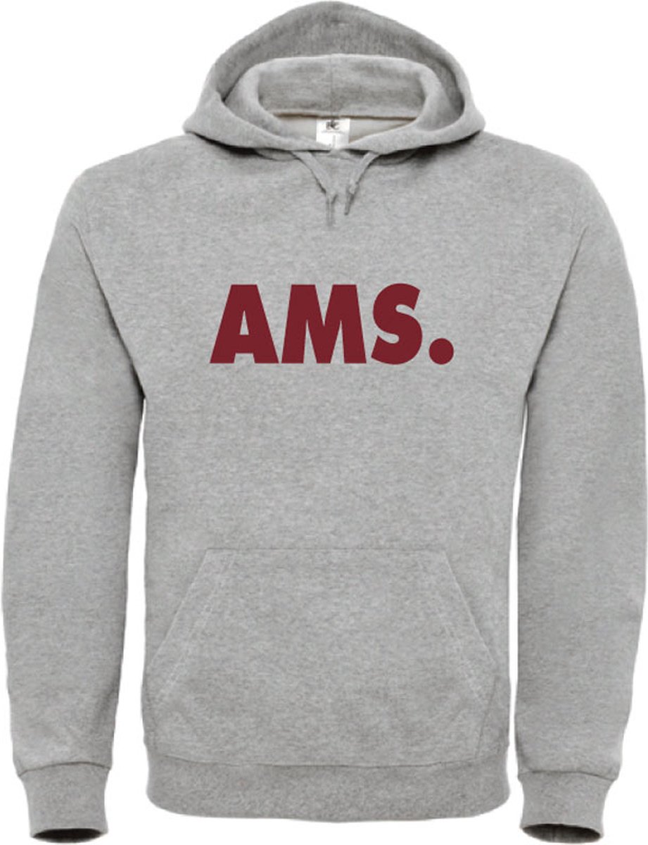 Hoodie grijs M - AMS - Bordeaux rood - soBAD. | Amsterdam | Unisex | Hoodie heren | Hoodie Dames